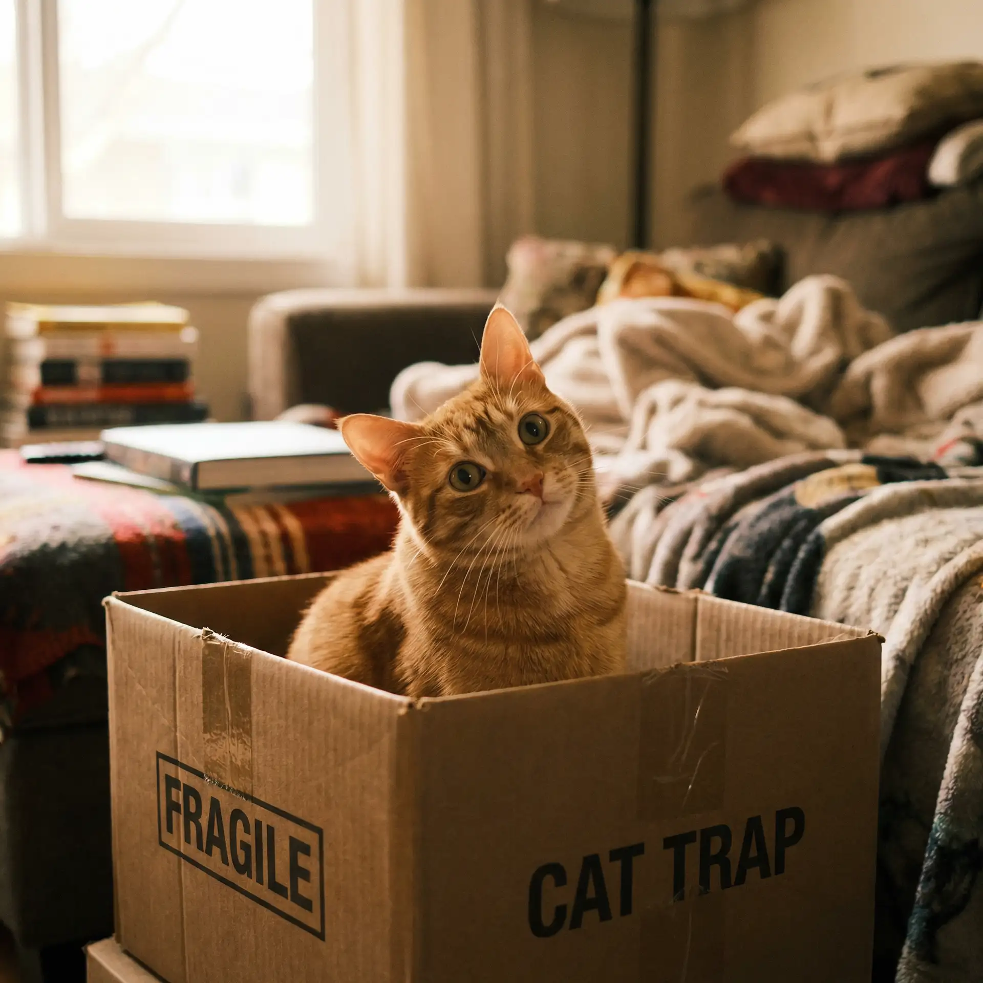 橘猫躲在纸箱里 - 大团圆结局一家亲