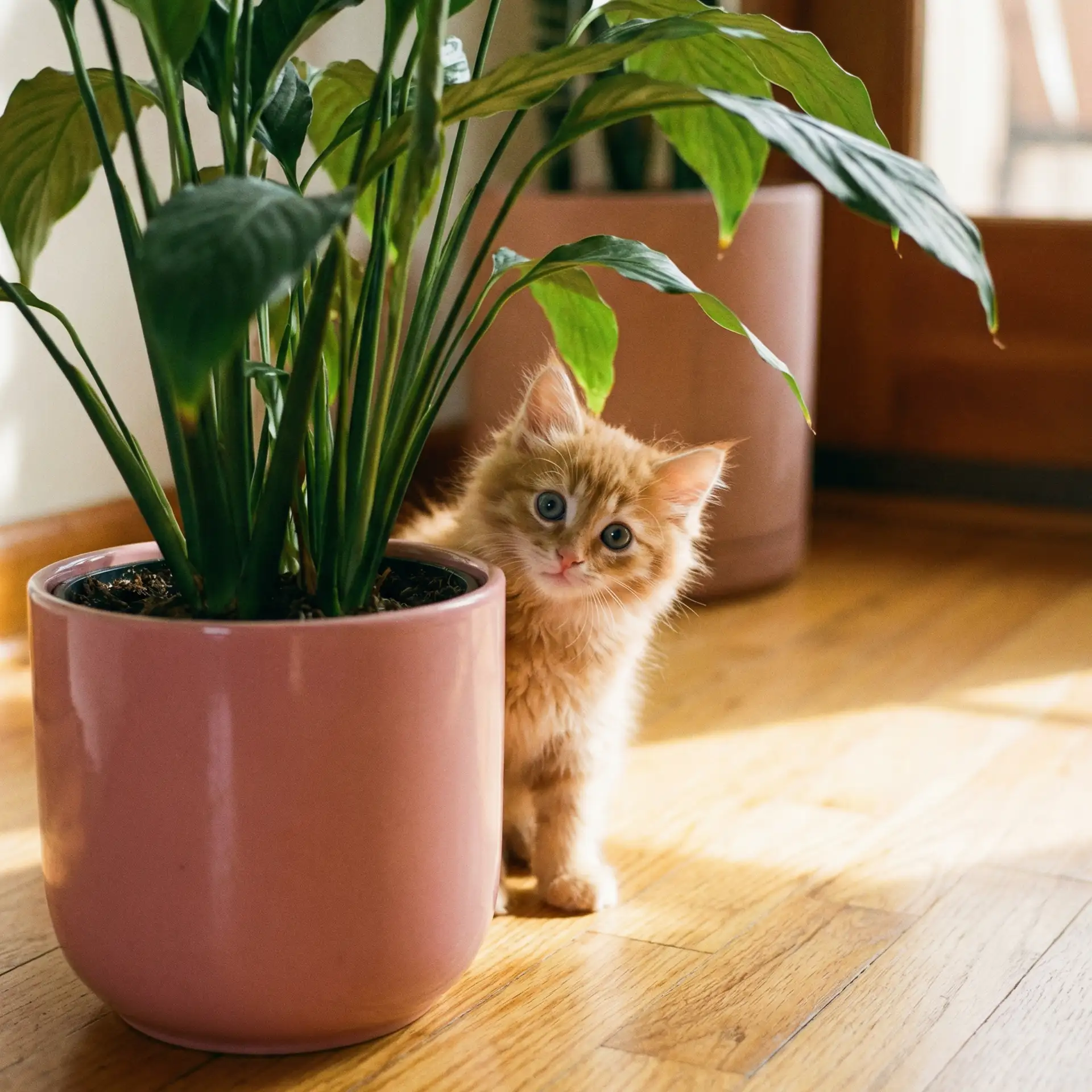 小猫从花盆后探头 - 大团圆结局一家亲